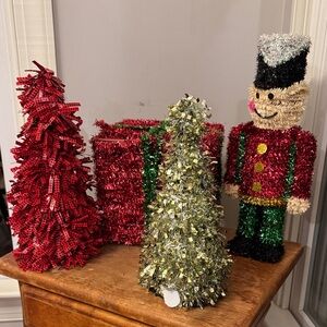 Festive Holiday Decoration Set with Nutcracker and Trees